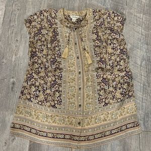 Lucky Brand Cap Sleeve Button Down Blouse